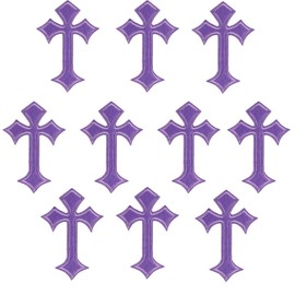 Gothic Cross Iron-on Patches, Purple Decorative Appliques for Clothes and Accessories, 10 Pack