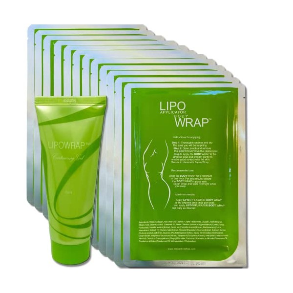 Ultimate Body Applicator Lipo Wrap Advanced Formula with Guarana, Green Tea, Seaweed Works For Inch Loss Toning Contouring Firming (12 Wraps + Gel)