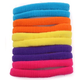 Mototrendz® 10 pcs Stretchy Soft Thick Large Bright Coloured Soft Jersey Endless Hair Elastics Bobbles Fabric Hair Ties Endless Snag Free Ponos Hair Bands (Bright assorted)