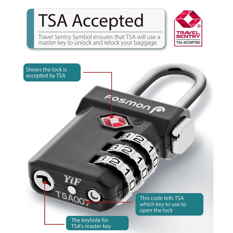 Fosmon TSA Accepted Luggage Locks, (4 Pack) Open Alert Indicator