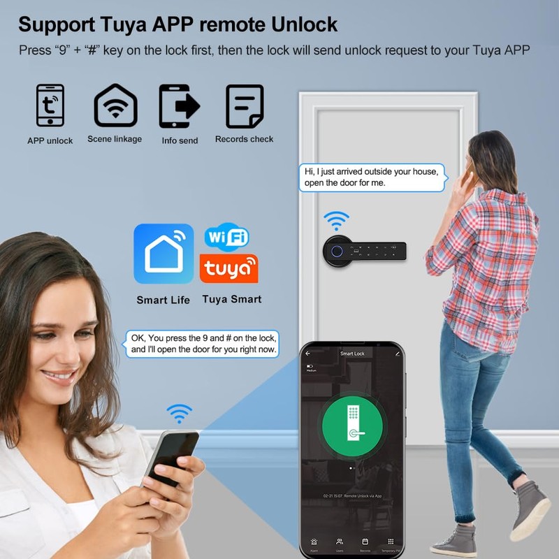 FUSYTULY WiFi Tuya Smart Door Lock Fingerprint Biometric Digital Electronic