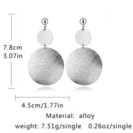 Gold Silver Geometric Dangle Earring for Women Bohemian Dangling Drop Earrings Exaggerated Metal Geometric Earrings (Ｓｌｉｖｅｒ　double　Ｒｏｕｎｄ　Ｅａｒｒｉｎｇ)