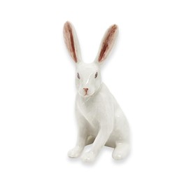 WitnyStore Tiny 2¼" High White Sitting Hare Figurine - Miniature Hand Made Painted Ceramic Cute Bunny Rabbits Jackrabbit Leporidae Wildlife Animal Porcelain Decorative Collectible Figures Décor Gifts