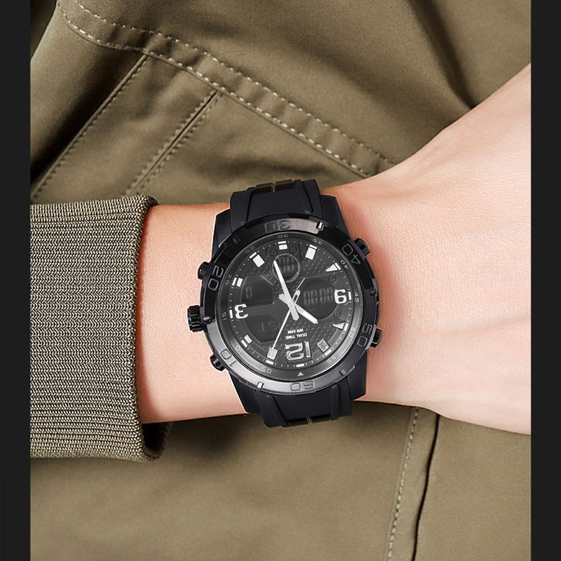 Men Digital Sports Watch Dual Dial Dual Time Display 50m
