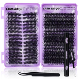 Lash Clusters Kit 570Pcs Individual Cluster Lash Extensions Kit 40D+50D+60D+80D+100D+150D Wispy Eyelash Clusters with Lash Bond and Seal and Tweezers 12-20mm 6 Styles Mix Lashes Clusters Kit