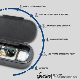 Sonix Beyond UV+O3 Sanitizer Box and Universal Charger UV and Ozone Disinfector for Phone, Mask, Makeup Brush, Nail Tool (Black Croc)