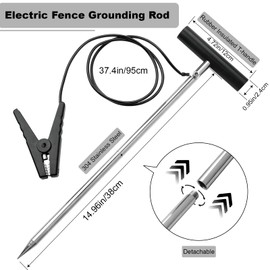 Electric Fence Grounding Rod Set, Ground Rod and Electric Fence Jumper Leads Cable with Alligator Clip, Warning Signs, Grounding Rod for Energizer and Electric Fence Charger