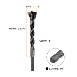 sourcing map Forstner Drill Bit 18mm (11/16") Dia 125mm (5") Extra Long Tungsten Carbide Forstner Bit Opener for Hinge Wood Hole Drilling Woodworking