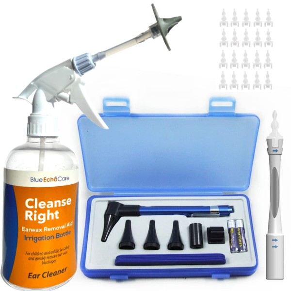 Cleanse Right Ear Wax Removal Kit- with Otoscope! USA Made, Reusable, Dishwasher Friendly Tip! Includes Ear Spiral, Safe Alternative to Cotton Swab for daily Ear Cleaning! - Cleaner Tool to Remove Ear Blockage - Irrigation