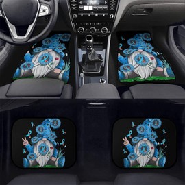 Delerain Grey Blue Gnome 4-Piece Car Floor Mats Front and Rear Rubber Backing Carpet, Auto Foot Mats All Weather Universal Fit Car Decor Accessories Fit for SUV, Vans, Sedans, Trucks