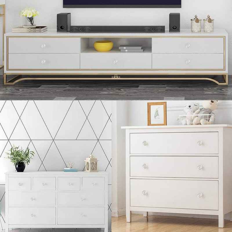 HIEMEY Crystal Drawer Pulls and Knobs 4 PCS,Brushed Nickel Glass