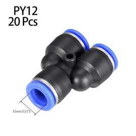 Y Shape Push Fittings, 12mm (1/2”) OD Push to Connect Quick Fitting, Air line Push Lock Tube Fitting Splitter, 20Pcs (PY12)