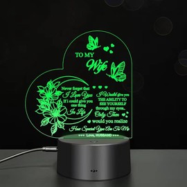Xdorra Dear Wife I Love You 3D Light, 7-Color USB Charging Bedside Lamp Decoration, I Love You My Wife 3D Light Gift from Husband, New Love Heart Wife's Birthday Gifts, Home Decoration for My Wife