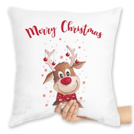 Cushion 40 x 40 cm Decorative Cushion - Christmas Cushion Christmas Gifts - Merry Christmas Reindeer - 40 x 40 cm - White - Christmas Motif Christmas Xmas Christmas Motifs - SuKi217