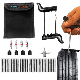 GRAND PITSTOP Tire Plug Kit, Universal 42 Pcs Heavy Duty Car Emergency Tool Kit for Flat Tire Puncture Repair, Compact Kit for Autos, Cars, Motorcycles, Trucks, RVs, etc.(30 Strips)