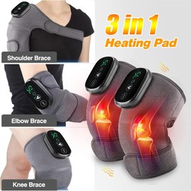HEAXIY Cordless Knee Massager with Heat and Vibration, 3 in 1 Heating Pads for Knee Shoulder Elbow Stress Relief Deep Tissue (2 Pcs)