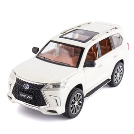 BDTCTK 1/24 Lexus 570 Off-Road in Luxury SUV Model Car, Zinc Alloy Pull Back Big Toy car with Sound and Light for Kids Boy Girl Gift (White)