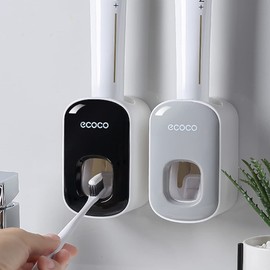 Monkey Home Automatic Toothpaste Dispenser Set with Wall Mount for Bathroom, Novelty and Simple Toothpaste Squeezer for Kids, Shower, Bathroom, Sink, Grey, 2 Pieces