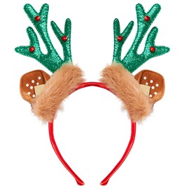 Yaahoony Reindeer Antlers Christmas Headbands for Women, Fluffy Deer Antler Reindeer Headband with Bells for Christmas Holiday Party Hair Accessories and Decorations for Girls Kids
