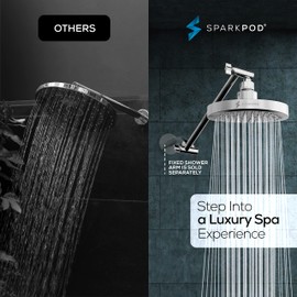 SparkPod Round Rain Shower Head with Shower Head Extension Arm - High Pressure Rain - Luxury Modern Look - No Hassle Tool-less 1-Min Installation (11" Shower Arm Extension, Luxury Polished Chrome)