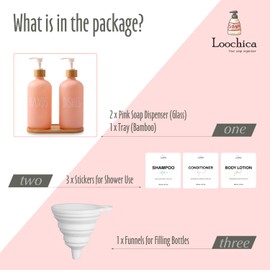 Loochica 2 Pack Blush Pink Glass Soap Dispenser Set with Tray, Hand and Dish Glass Soap Dispensers for Kitchen Sink, Kitchen Soap Dispenser Set Suitable for Kitchen Decor