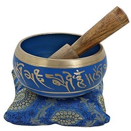 Tibetan Buddhist Small Hand Painted Singing Bowl with Cushion from India for Meditation Sound Healing Prayer Percussion Musical Instrument 4 Inch