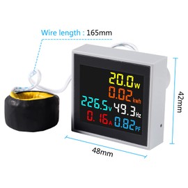 Alinan 6 in 1 AC Display Meter AC50-300V 100A 110V 220V Voltage Power Factor Frequency Electric Energy Monitor Ammeter Voltmeter Tester Digital Color LCD Volt Amp Watt Detector Reader Panel