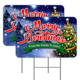 Vista Products Merry Christmas 2 Pack Double-Sided Yard Signs 16" x 24" with Metal Stakes (Made in the USA)
