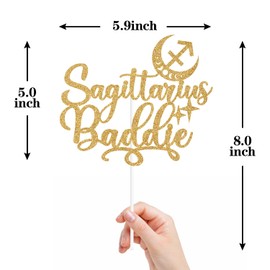 Decoración para tartas Sagitario Baddie, decoración para tartas de gran energía de Sagitario, cumpleaños de Sagitario, 12 constelaciones con temática del zodiaco (dorado)