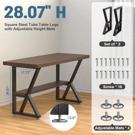 28 Inch Heavy Duty Black Steel Metal Furniture Table Legs, Tall Table Legs with Protector Adjustable Feet, DIY-Office Desk Legs/Dining Table Legs/Outdoor Furniture Legs/Coffee Table Legs(Up to 1000LB)