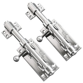 2Pack Door Latch Lock Barrel Bolt 6 Inch, 304 Stainless Steel Slide Gate Latches Security Thickened 2.5mm with Padlock Hole, Silver