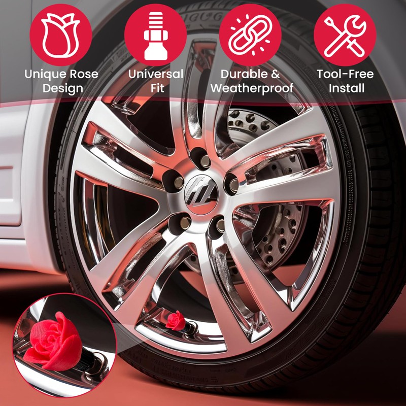Rose Valve Stem Caps – 4 Pack | Tire Air