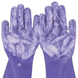 Pecute Heat Resistant Silicone Grooming Gloves with High-Density Teeth and Enhanced Five Finger Design for Bathing and Massaging Dogs and Cats