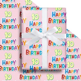 LeZakaa 10th Birthday Wrapping Paper Roll - Pink Happy 10th Birthday Gift Wrap for Age10 Girls Birthday Party - Mini Roll - 17 inches x 16.4 Feet (23.2 sq.ft.)
