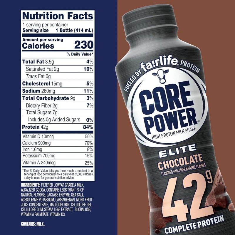 Core Power Elite High Protein Shake, Chocolate, 42g Bottle, 14oz,