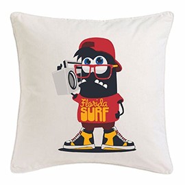 Tyre Market Cushion Cover 40 x 40 cm Florida Surf Beach Surfboard Longboard Wave Riding Waves Beginners Shop Microfibre in White