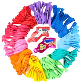 Colorful Balloons 100 PCS, Assorted Color 12 Inches Rainbow Latex Balloons with Bonus Confetti, 10 Bright Colors Party Balloons for Birthday, Wedding, Baby Shower, Decoration (Round-100)