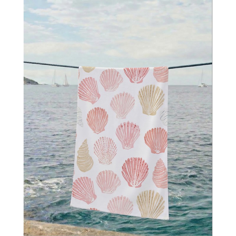 DVFDBHSV Coastal Pink Seashell Beach Towel 30x60 Inch, Summer Ocean