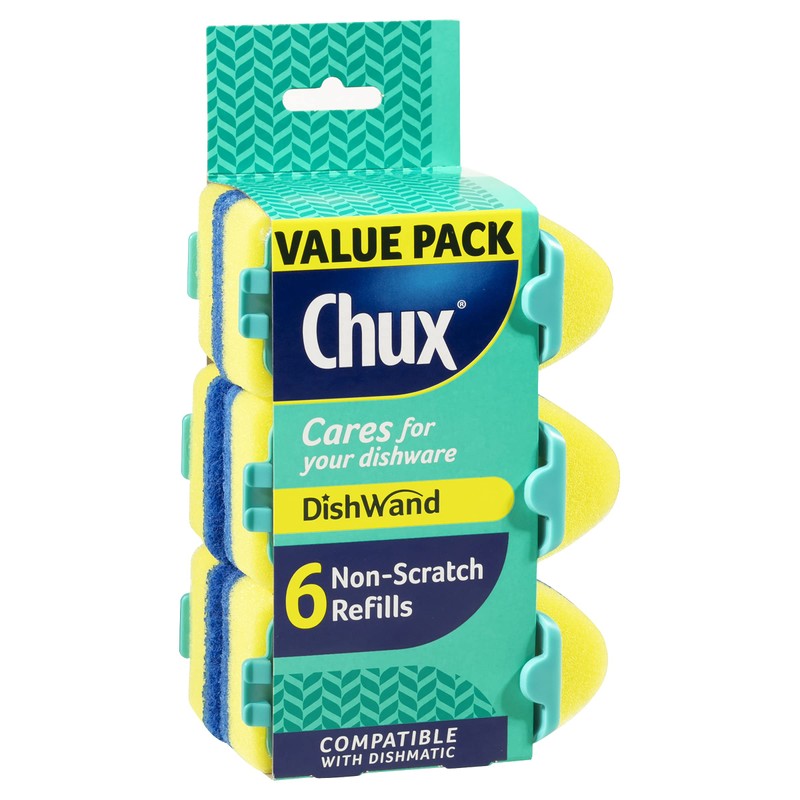 Chux Dishwand Sponge Scourer Refills, Non-Scratch and Angled, Made with