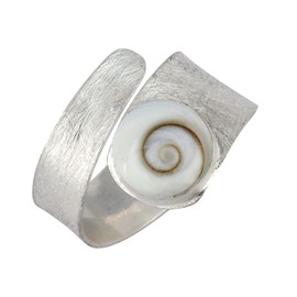 Sterling Silver White Shiva Shell Satin Adjustable Ring