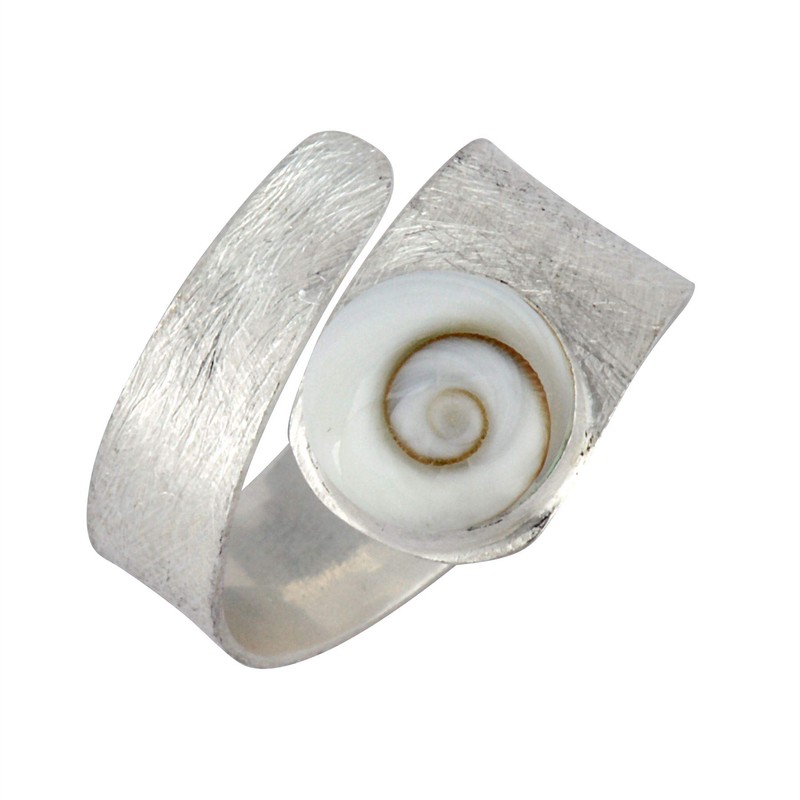 Sterling Silver White Shiva Shell Satin Adjustable Ring