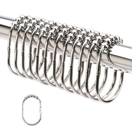 2LB Depot Wide Shower Curtain Rings / Hooks Set, Decorative Polished Chrome Finish, Easy Glide Rollers, 100% Rustproof Stainless Steel, Set of 12 Rings for Shower Rods