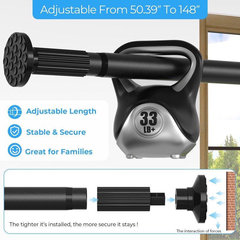 AIZESI Black Tension Curtain Rod 51-144In (4.25-12Ft), Extra Long No-Drill
