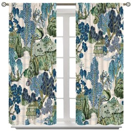 Yearn Jear Chinoiserie Curtains,Mountain Landscape Window Treatments for Bedroom Kitchen Door Decor, Oriental Art Traditional Japanese Ink Painting Landscape Drapes 2 Panel 42x45 Inch Decor