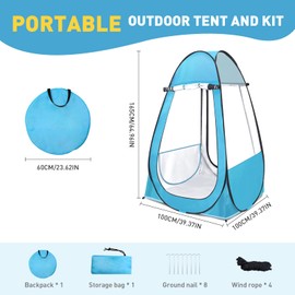 Pop Up Tent, Clear Outdoor Tents Camping Fishing, 39" L x 39" W x 64" H Portable Instant Shelter Rainproof - Windproof for Beach, Sports, Upgraded and Thickened PVC- Easy Set Up