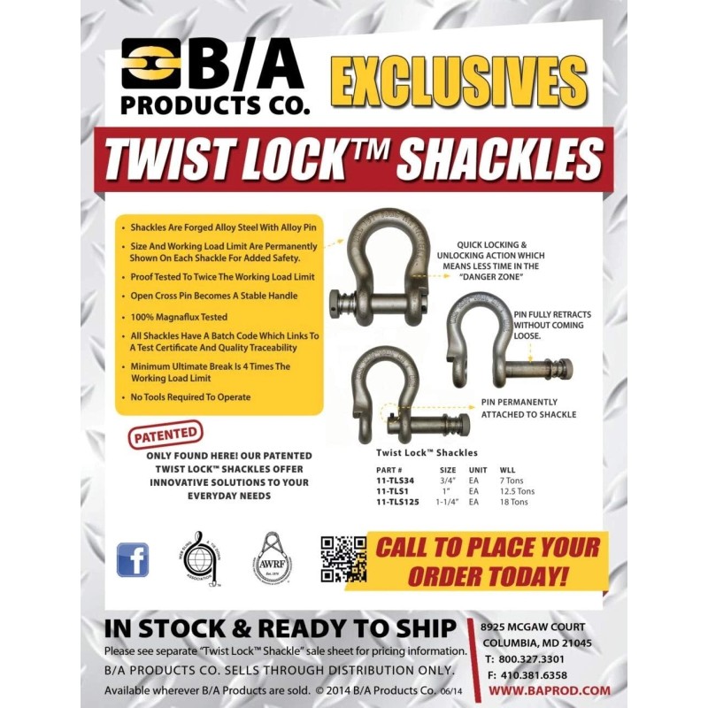 BA 1.25", 18 Ton WLL, Twist Lock, High Capacity Shackle