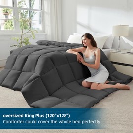 STWIENER Soft Oversize King Plus Comforter 120"x128" Extra Large King Size Lightweight Quilted Down Alternative 8 Corner Tabs Fluffy Breathable Microfiber Grey