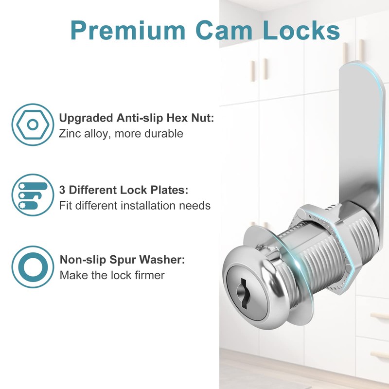 Pertinel Cam Locks Cabinet Locks Keyed Alike, 1-3/8'' (Length) Cylinder