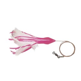 No Alibi, Dolphin Delight Rigged & Ready, Pink/White Skirt, 1/2 oz / 14.1 g Lead Head, 4.5 in / 11.4 cm, 7/0 Hook, Swivel, 135 lb / 61 kg Cable, 3 ft / 0.9 m