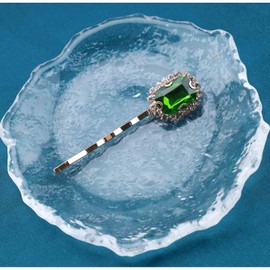 Allereyae Crystal Hair Pins Barrette Green Rhinestone Hair Clip Barrette Gold CZ Emerald Headpieces Decorative Head Clip Headwear Green Gemstone Barrette Hair Accessories for Women and Girls (Green)